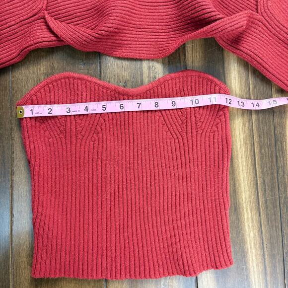 Lulu's Rich Strapless Red Knit Top w/ Long Sleeve Wrap size XL - Picture 3 of 11